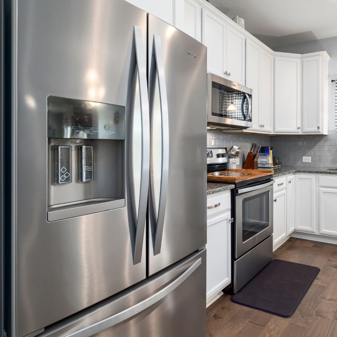 kitchen with stainless steel fridge