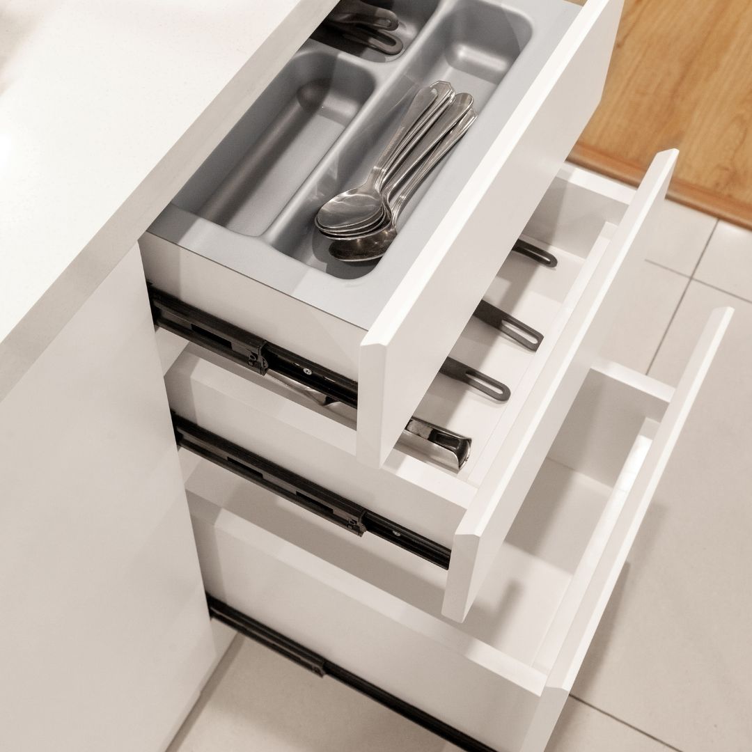 kitchen storage drawers opened