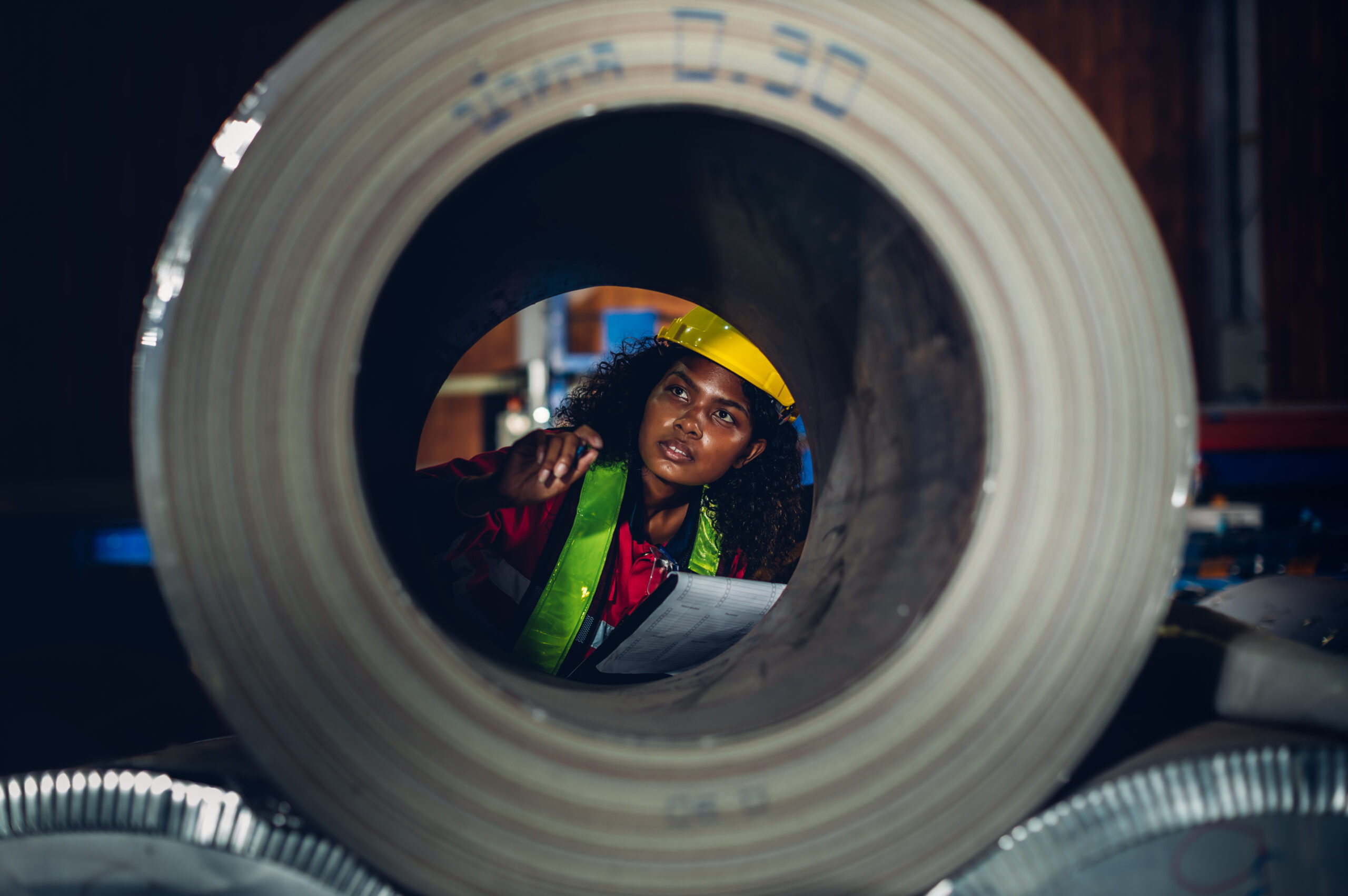 Foreman or worker work at factory site check up machine or products in site. Engineer or Technician checking Material or Machine on Plant. Industrial and Factory.