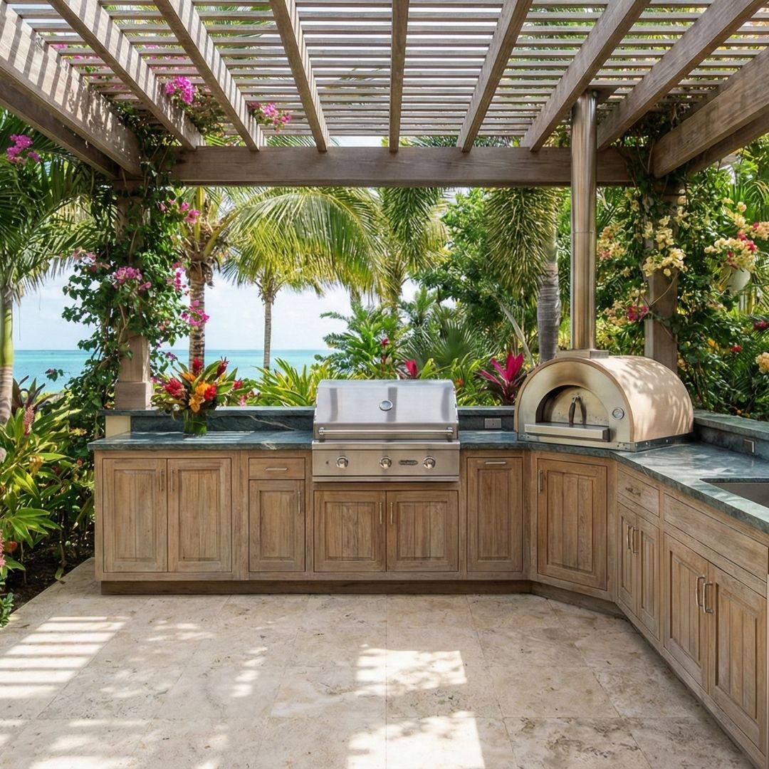 a tropical outdoor kitchen